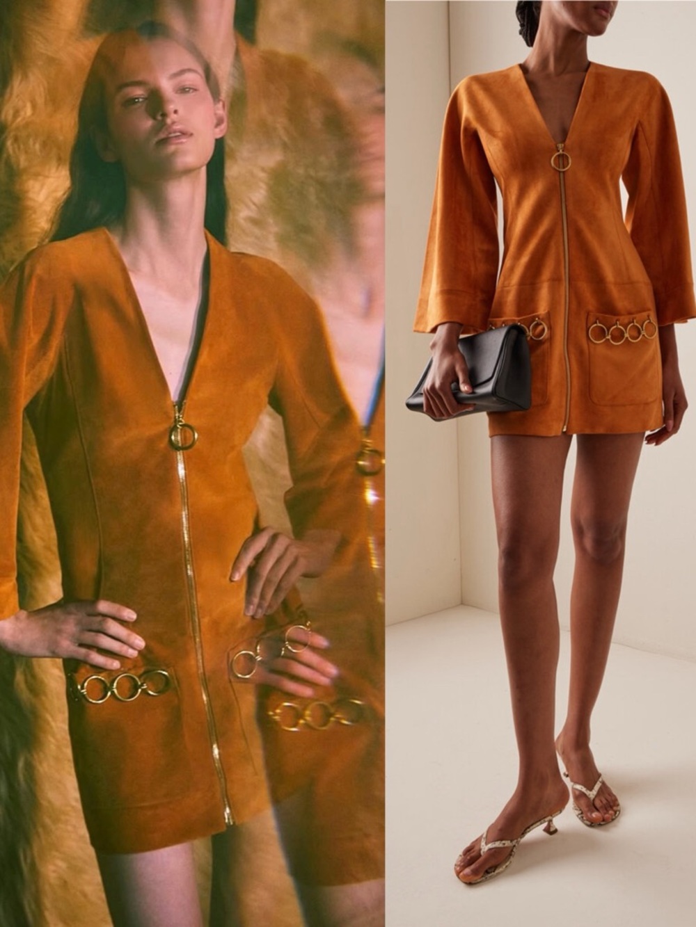 ALEXIS Anesa Faux Suede Flare Sleeve Mini Dress Sienna Orange